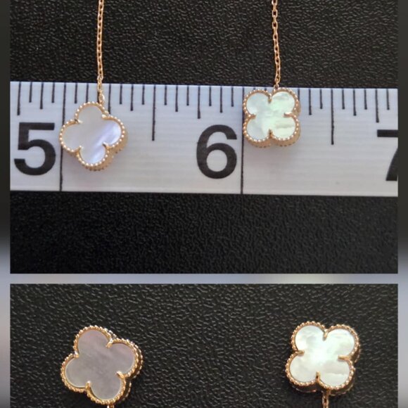 Clover design dangling - Gold Earring - Picture 13 of 16